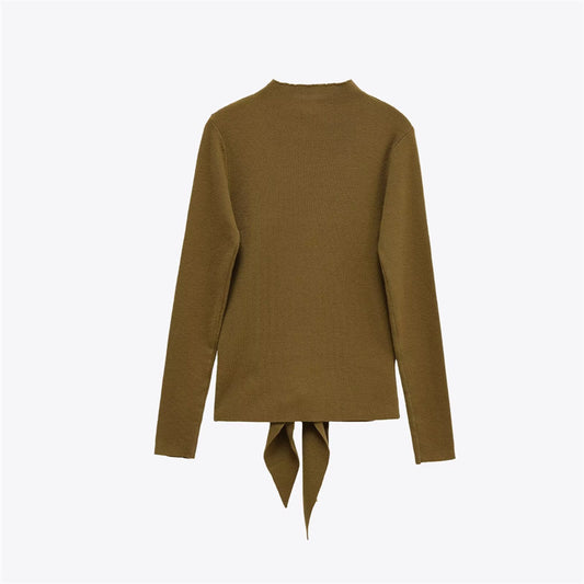 Women's Fashionable Slim Fit Long Sleeve Top With Bow Decoration