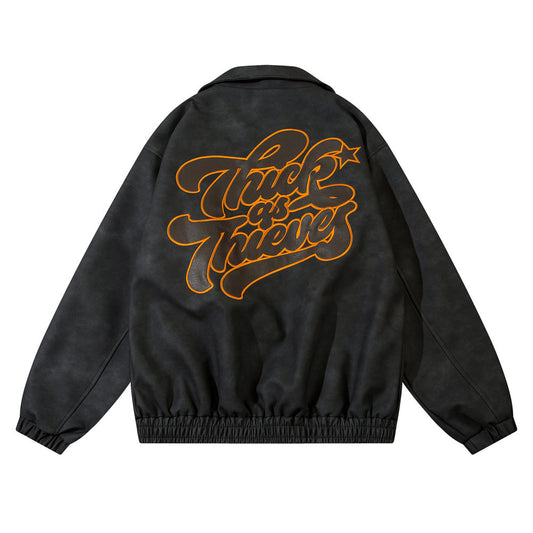 Embroidered Letters Pu Leather Coat Men