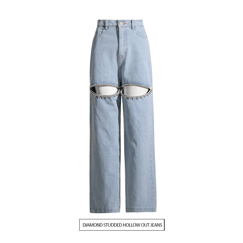 Women's Fashionable Diamond Beaded Wide-leg Jeans