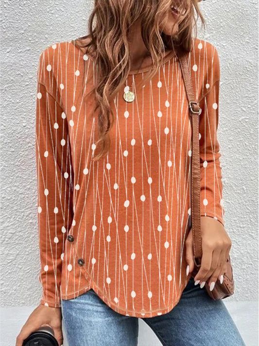 Women's Casual Round Neck Long Sleeve Loose Digital Printed T-shirt