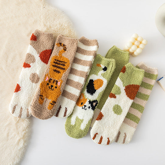 Coral Fleece Cat's Paw Home Ladies Winter Tube Socks