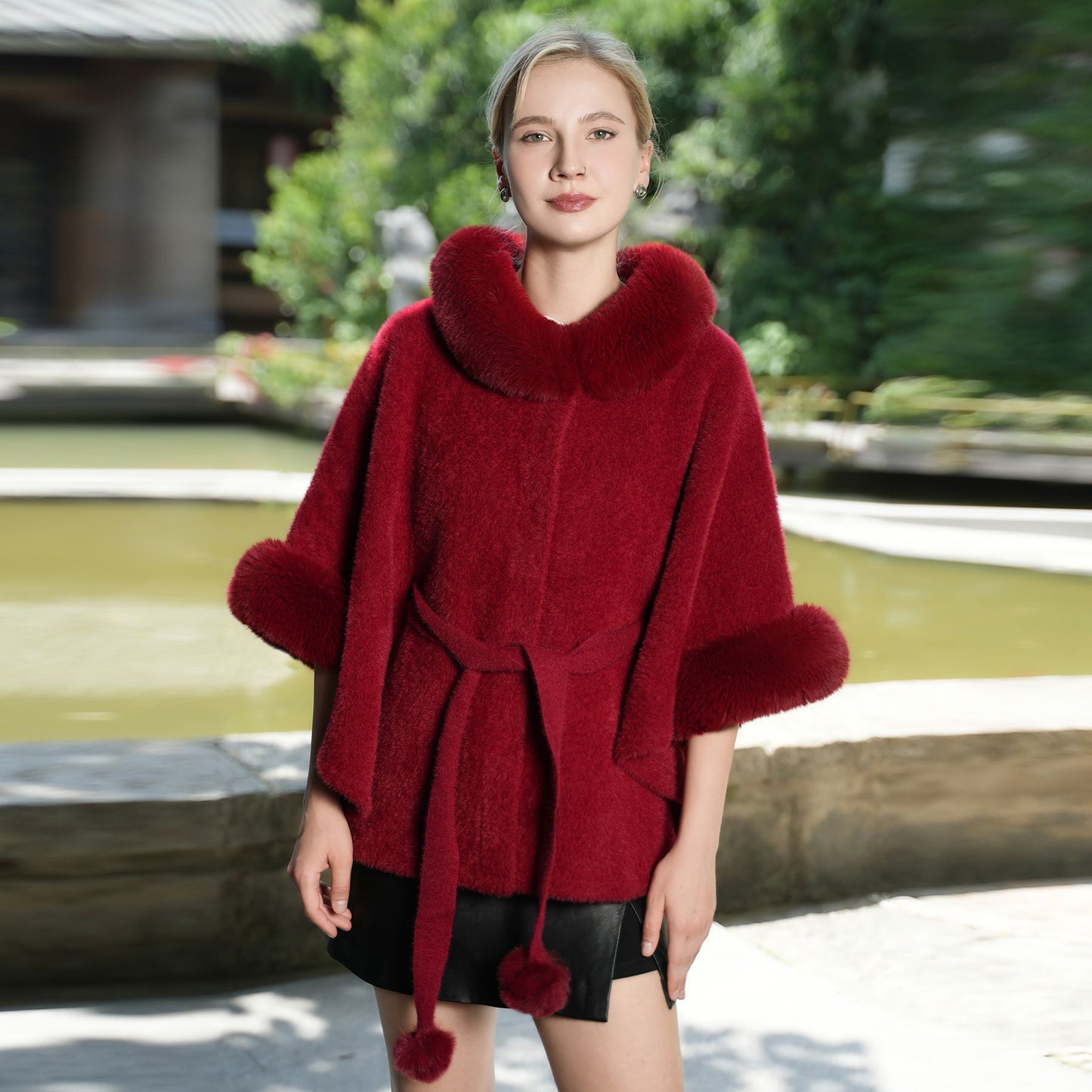 New Autumn And Winter Imitation Fur Cape Cloak Fur Collar Belt Outer Shawl