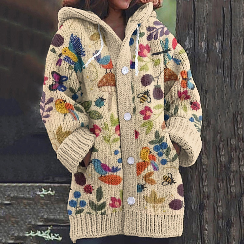 Casual 3D Cat-Print Hoodie Cloak Coat