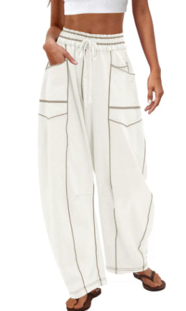 Casual Summer Wide Leg Drawstring Waist Casual Pants