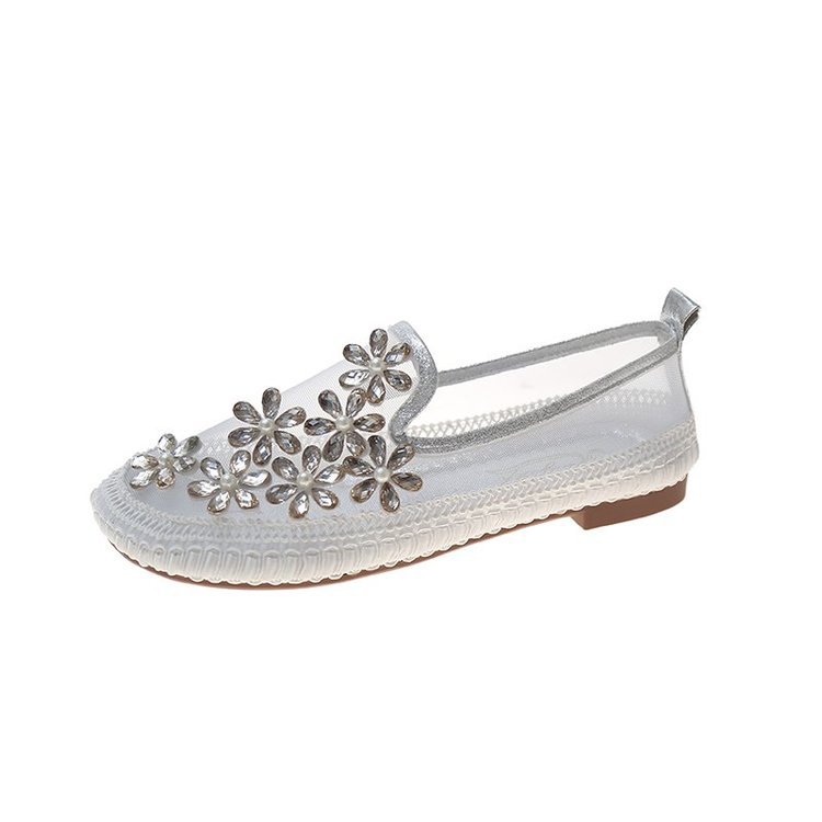 Enkeltsko Dame Fritid Mesh Flad Hæl Flade Rhinestones Rund Tå Slip-on