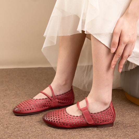 Shallow Mouth Hollow-out Breathable Shoes Retro Easy Matching Soft Bottom Soft Surface Sandals