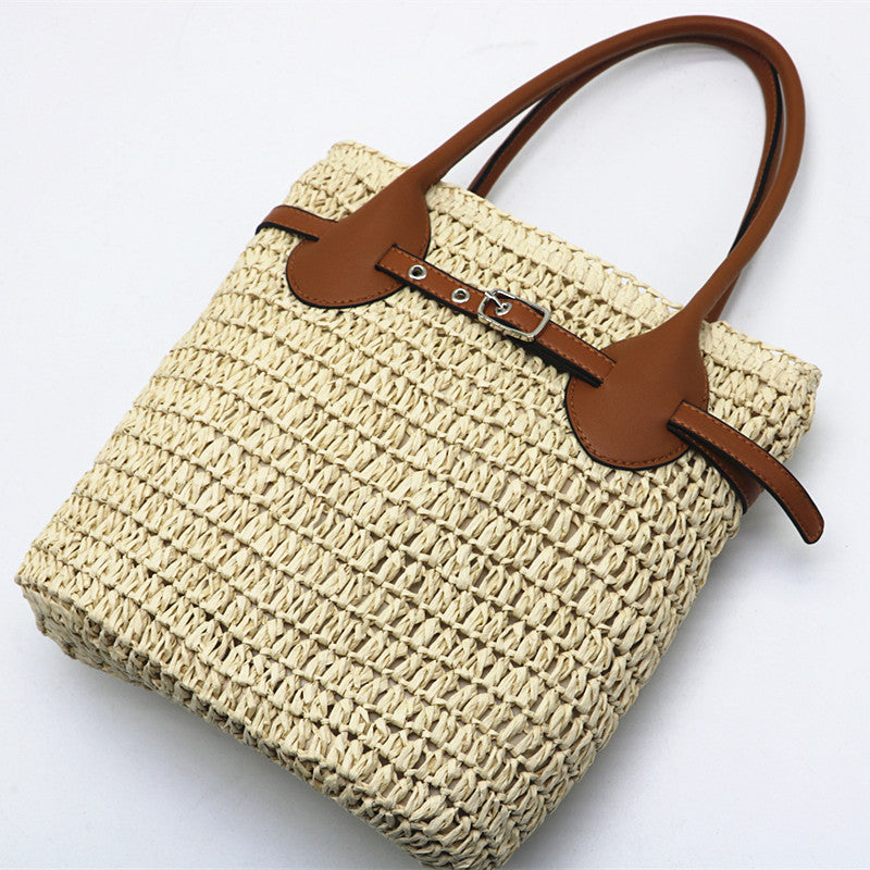 One Shoulder Camel Colored Commuting Woven Bag