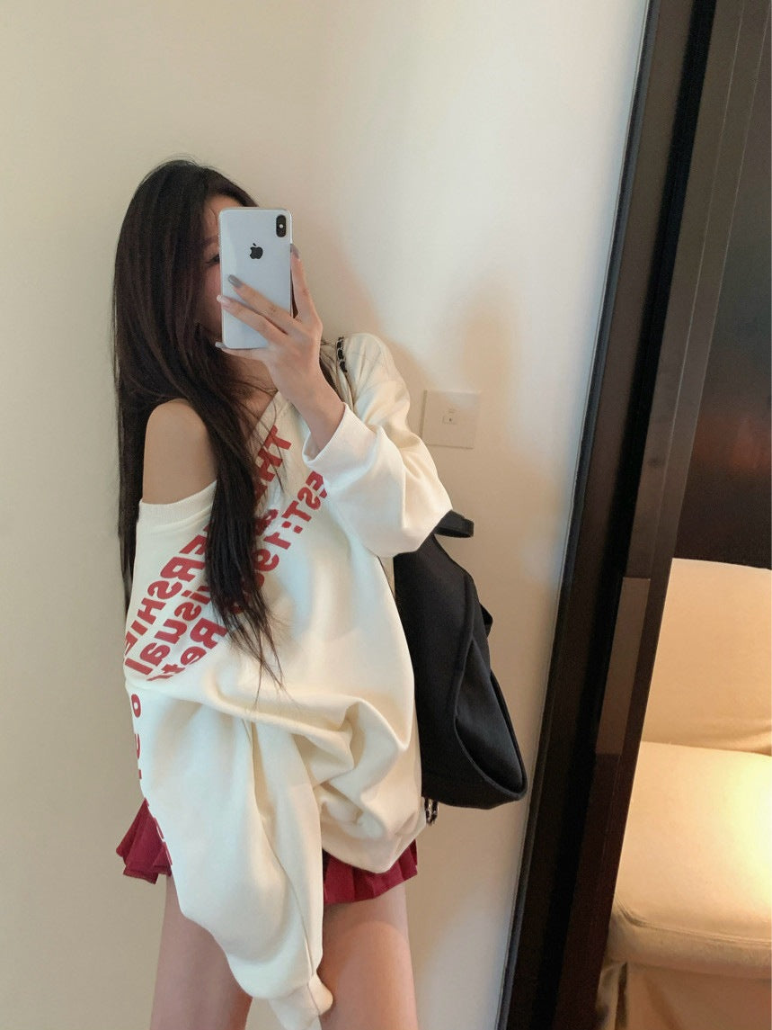 American Hot Girl Letter Printing Gray Sweater