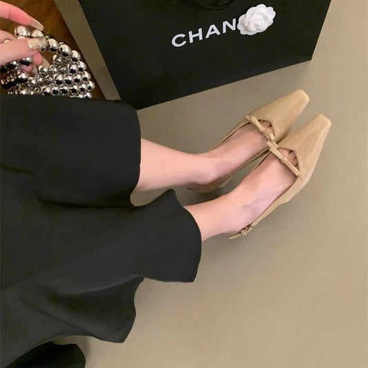 Women's Silver French Style Block Heel Sandals, 2025 New Arrival, Elegant Closed Toe Summer Shoes, Unique Designer Heels For Women