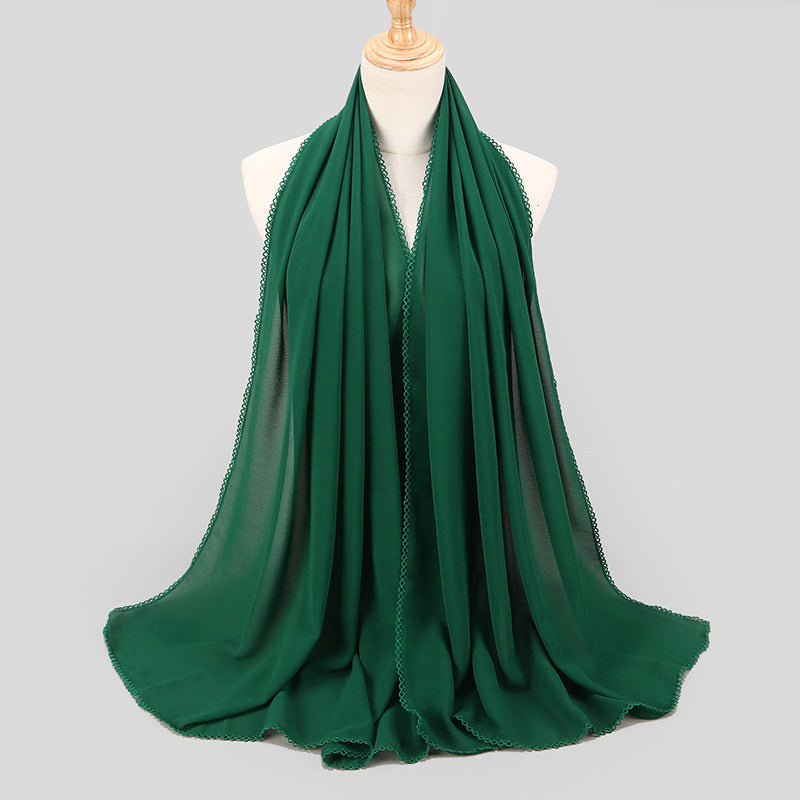 Elegant Dame Monokrom Blondepanel Perle Chiffon Tørklæde