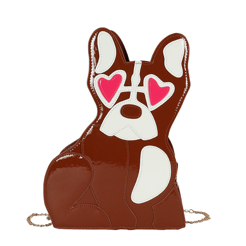 Fashion Cute Personality Puppy Dog Pu Shiny Crossbody Bag
