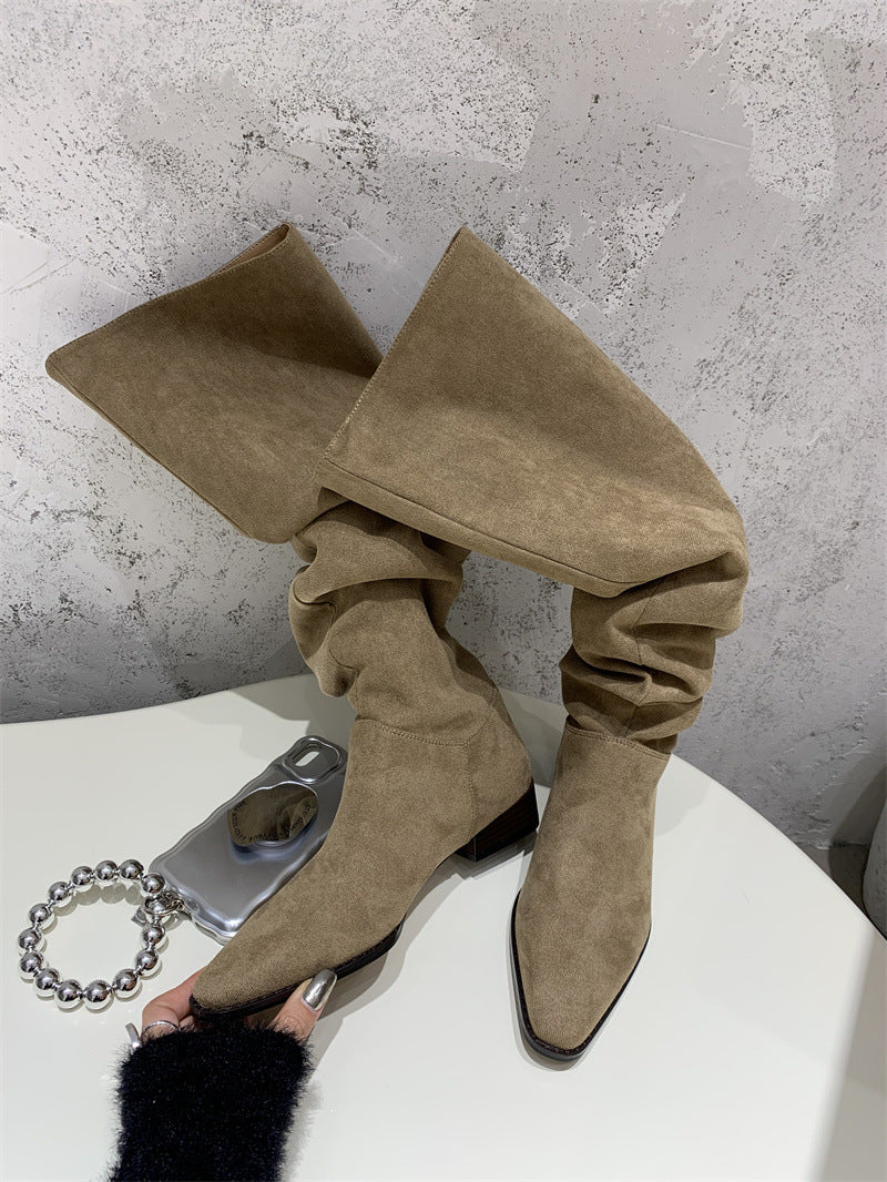 Square Toe Suede Women Thick Heel Two Wear Fashion Boots