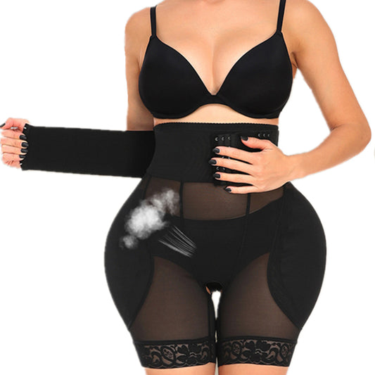 Nine-Row Adjustable Buckle Lace-Up Crotch Mesh Waist Shaper Pants