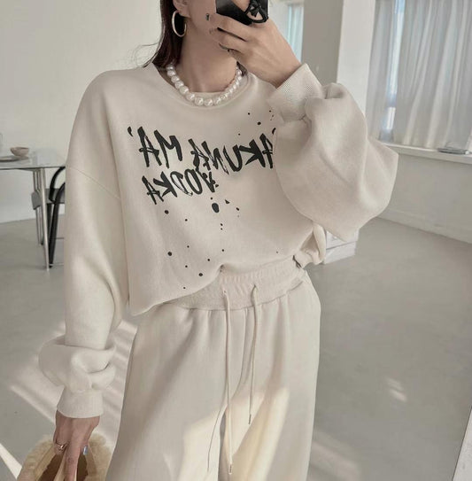 Retro Style Round Neck Letter Print Sweatshirt