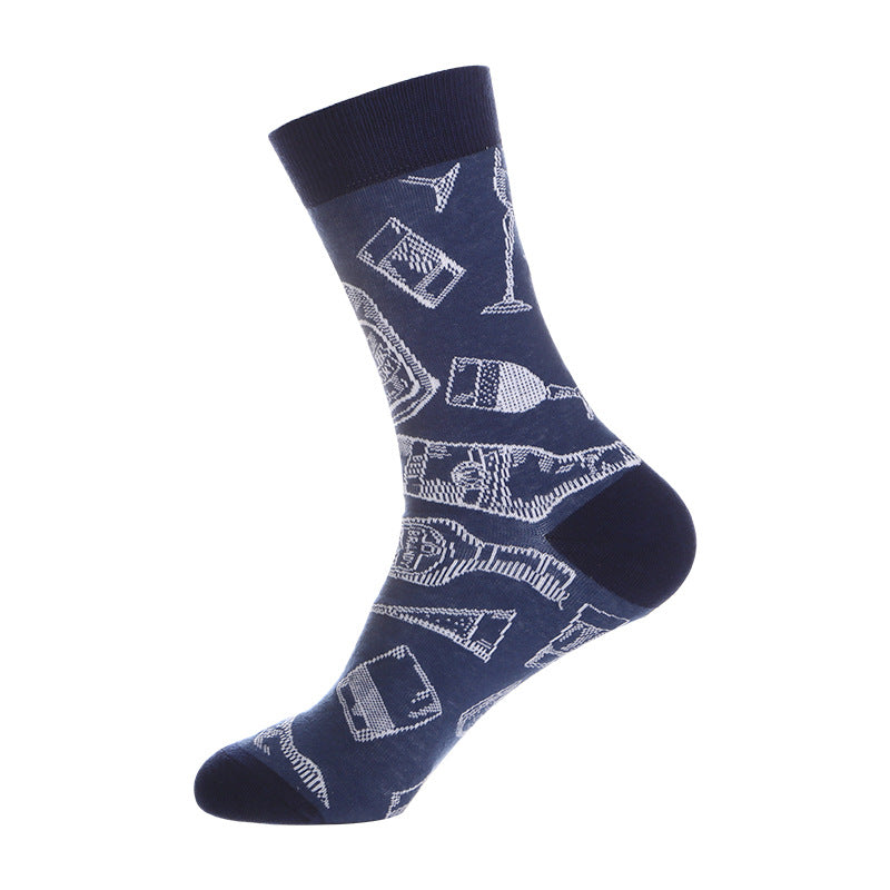 Function Geometry Trendy Mid-calf Length Socks Men's European And American Street Ins Trendy Cotton Socks