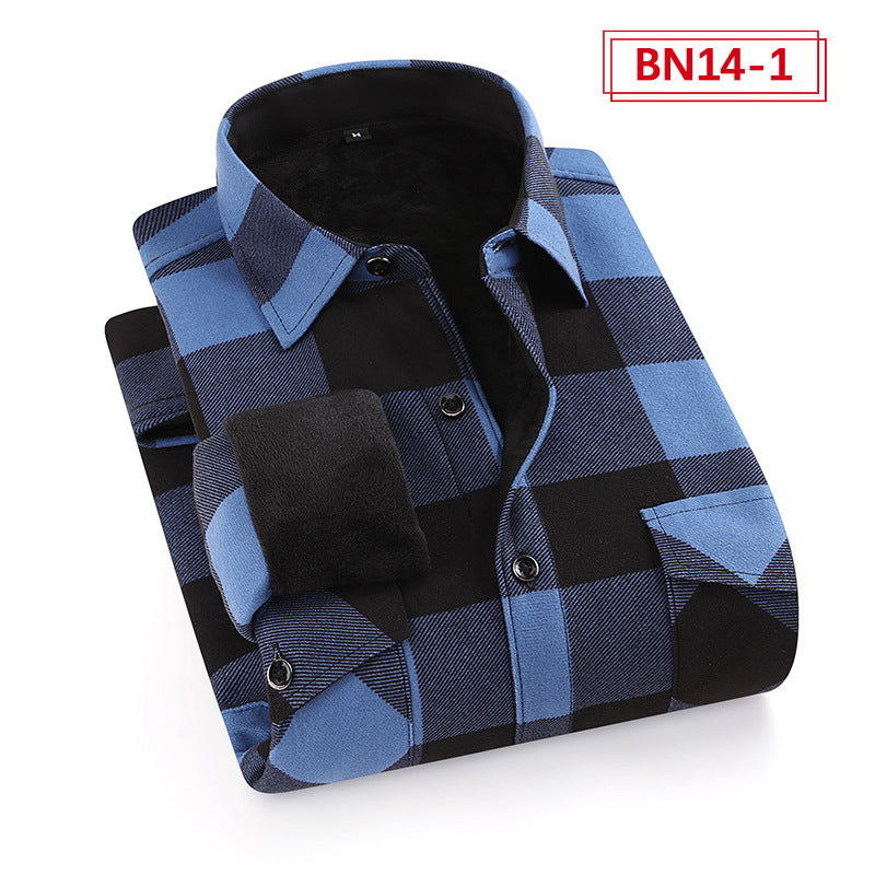 European And American Size Handsome Fleece-lined Thick Warm Shirt