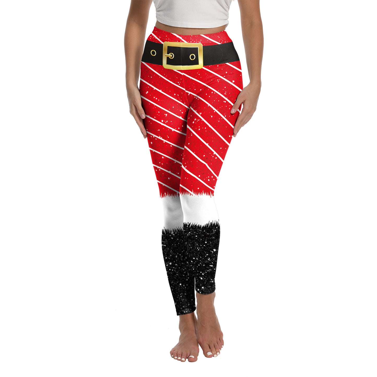 Juleprintede sports-yoga-elastik-leggings til kvinder