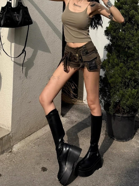Black One-line Jeans Trainer Denim Shorts