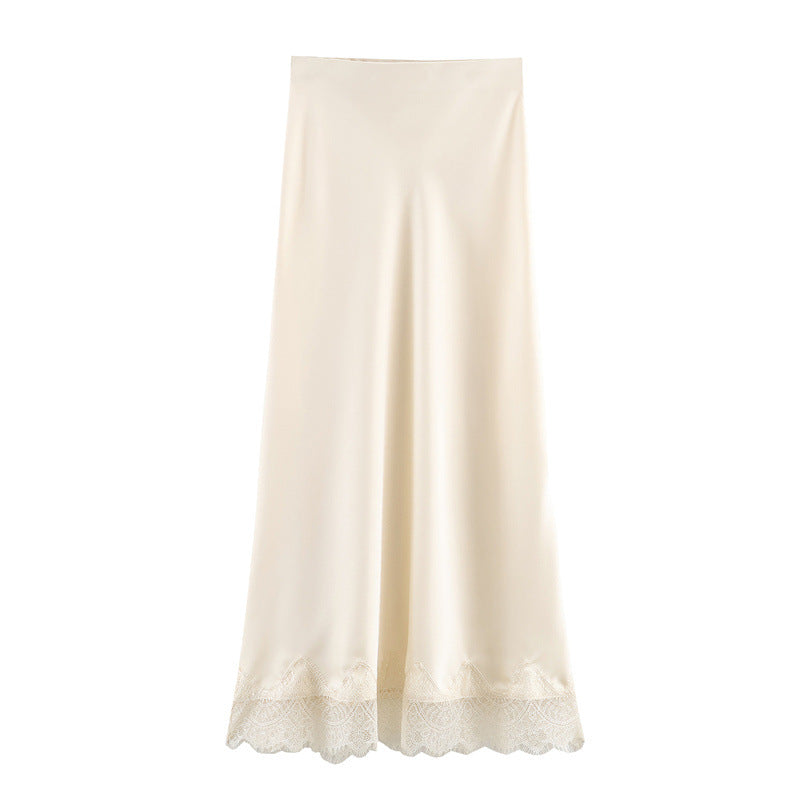 Womens Lace-trimmed Silk-matte Midi Skirt