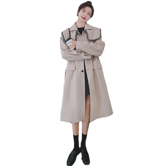 Black Navy Collar Trench Women's Mid-length Spring This Year's Popular High-end Chic Coat