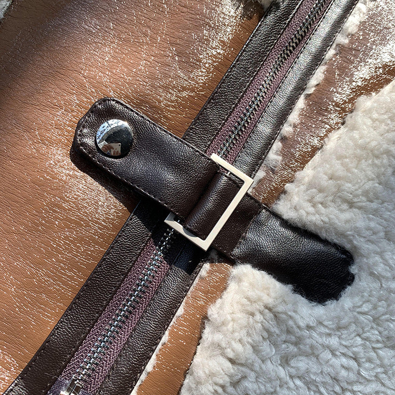 Women's Retro Fur All-in-one Motorcycle Jacket