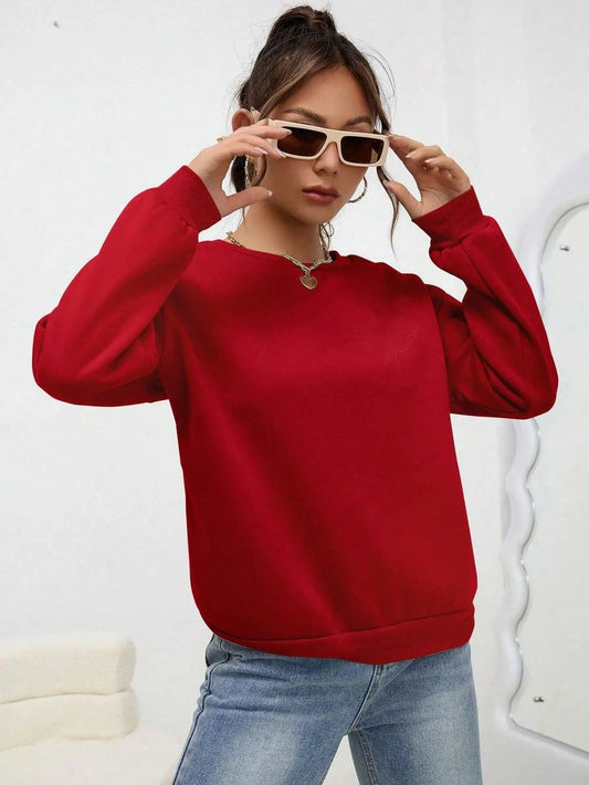 Solid Color Womens Sweatshirt Casual Comfortable And Loose Fitting Sporty Top