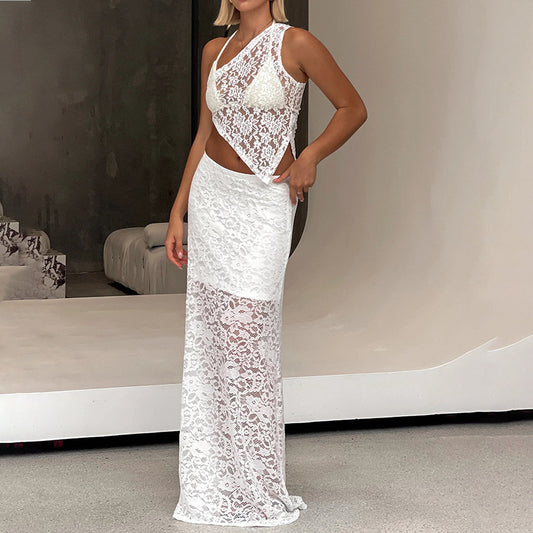 Womens Hollow-out Top And High-waisted Skirt Set