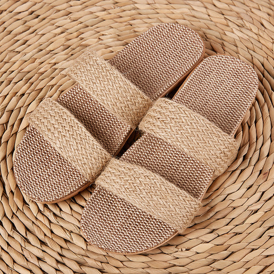 New Linen Slippers Female Summer Indoor Male Net Celebrity Couple