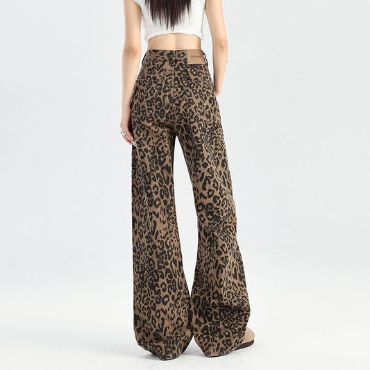 Retro Minority Leopard Jeans Hip Hop Loose Wide Leg Leisure Street