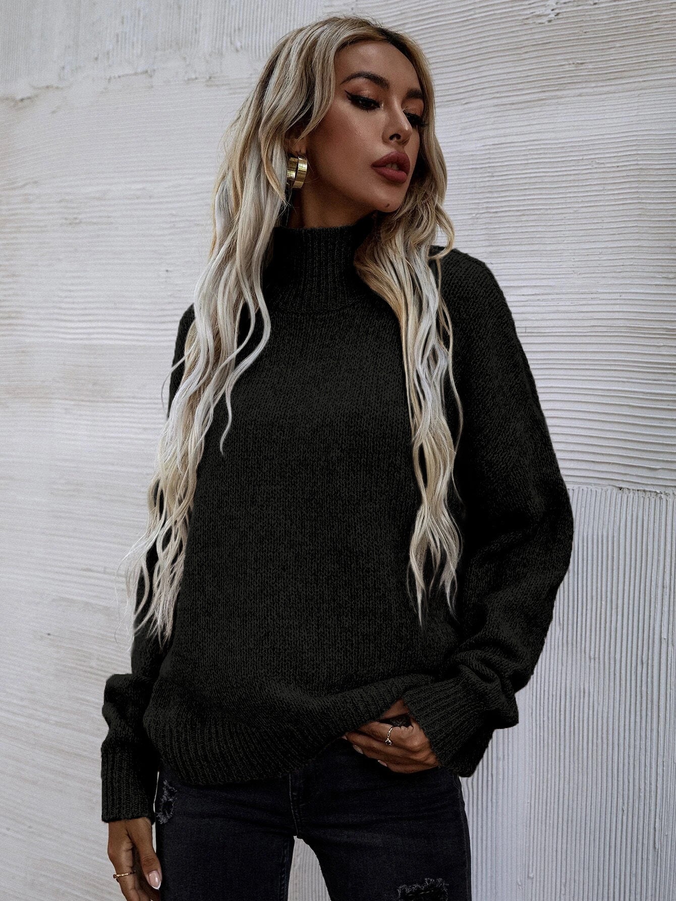 Løs rundhalset pullover kabelstrikket sweater dametøj