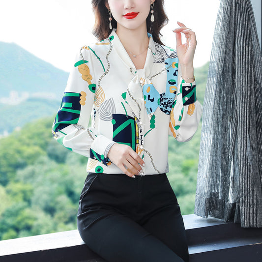 New Long Sleeved Bow Tie Women's Shirt
