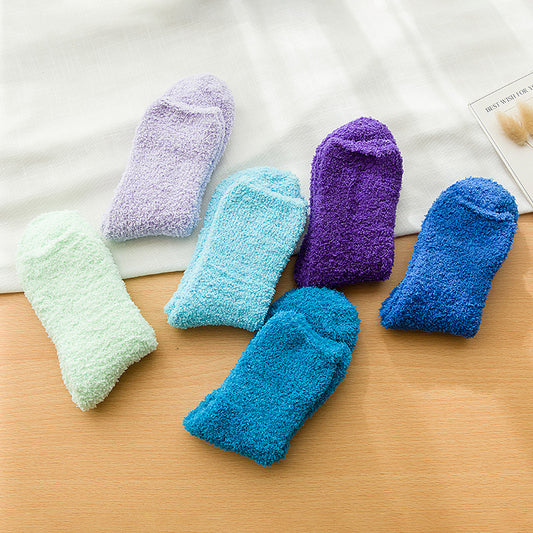Women's Coral Cashmere Socks Solidcolor Mid-calf Length Terry
