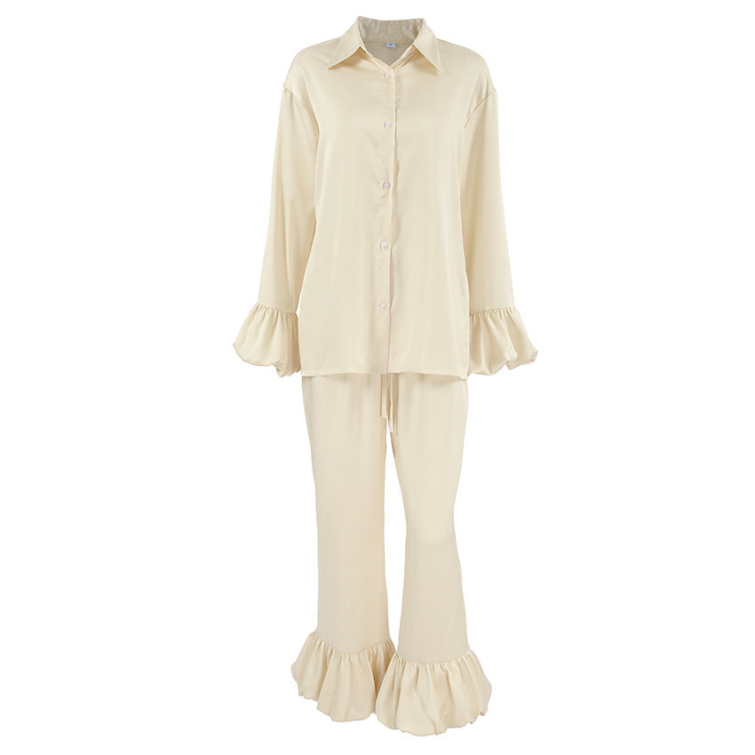Womens Loose-Fit Long-Sleeve Long-Pants Loungewear Pajama Set