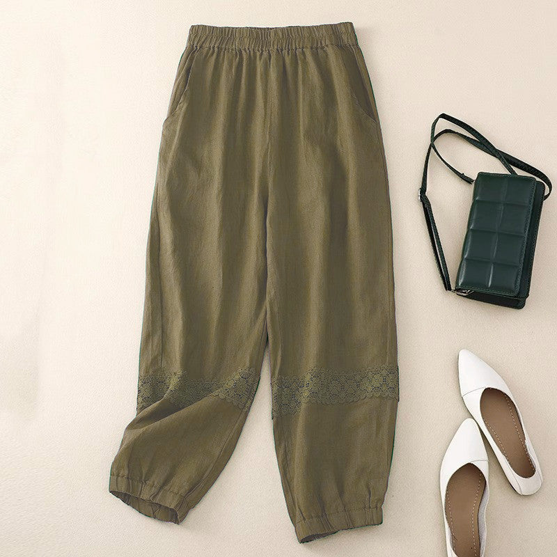 Women's Loose Cotton And Linen Cropped Pants