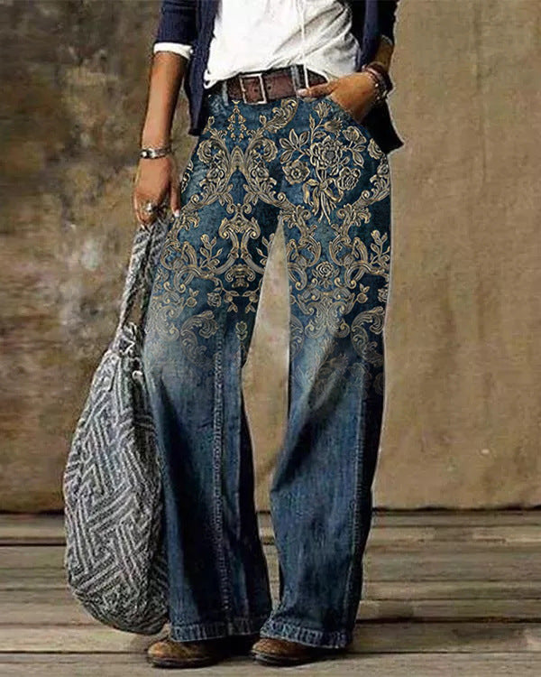 Jeans med diagonalvævning og 3D-mønster – casual bukser