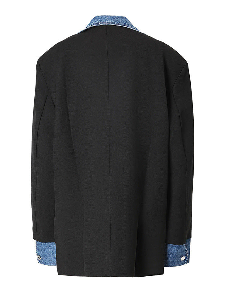 Men's And Women's Fashion Casual Cool Stitching Denim Blazer