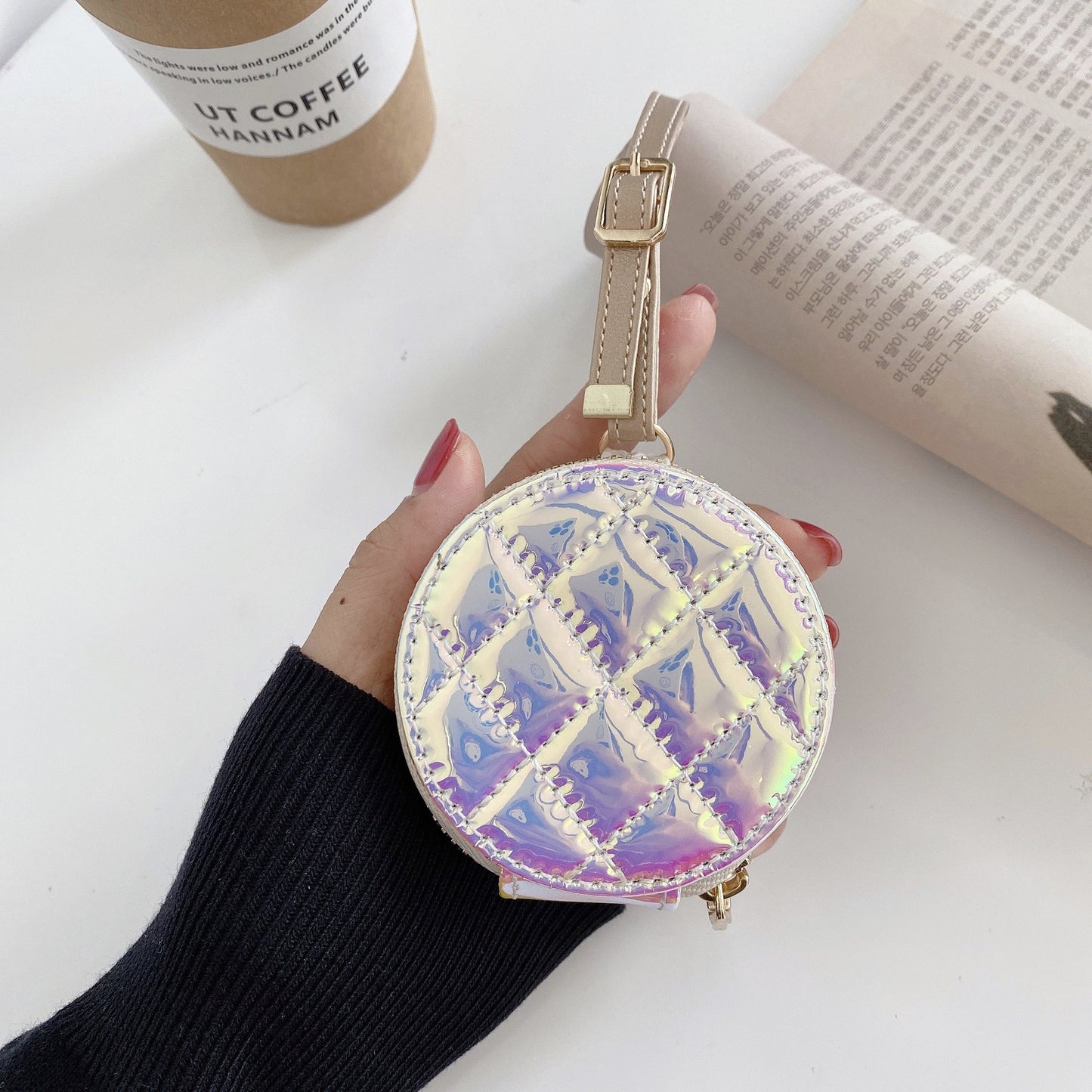 Bluetooth Headset Protection Laser Diamond Embroidery Zipper Leather Case