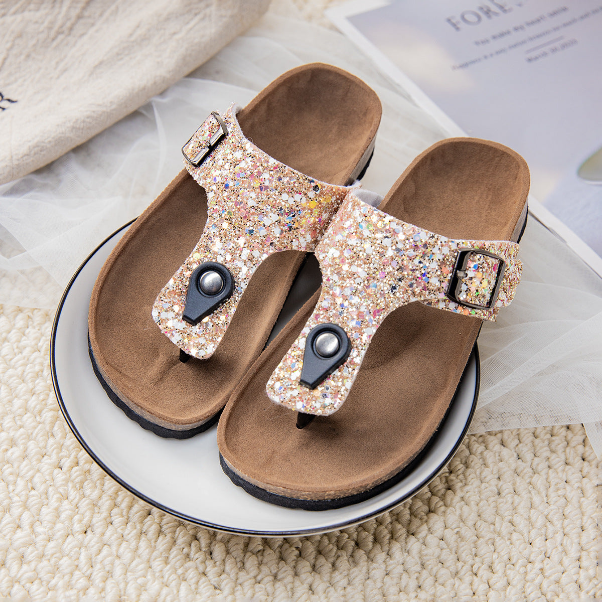 Cork Flip-flops Couples Shoes Beach Outdoor Slippers
