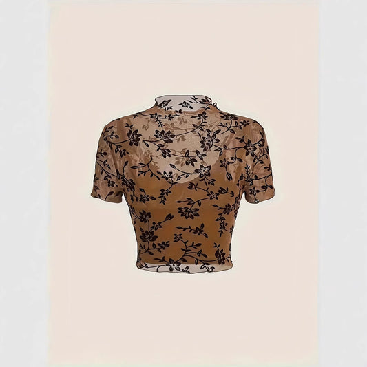 Ny gennemsigtig mesh cropped stretchy top til kvinder