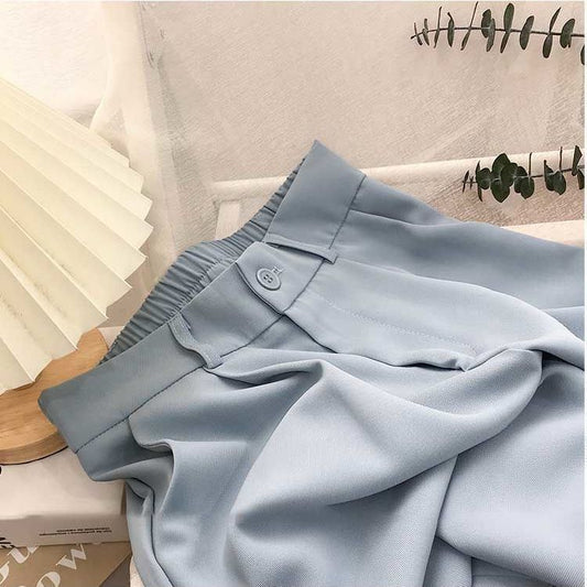 Suit Pants Women's Thin Style High Waist Wide Leg Pants Loose Straight Nine Points West Pants