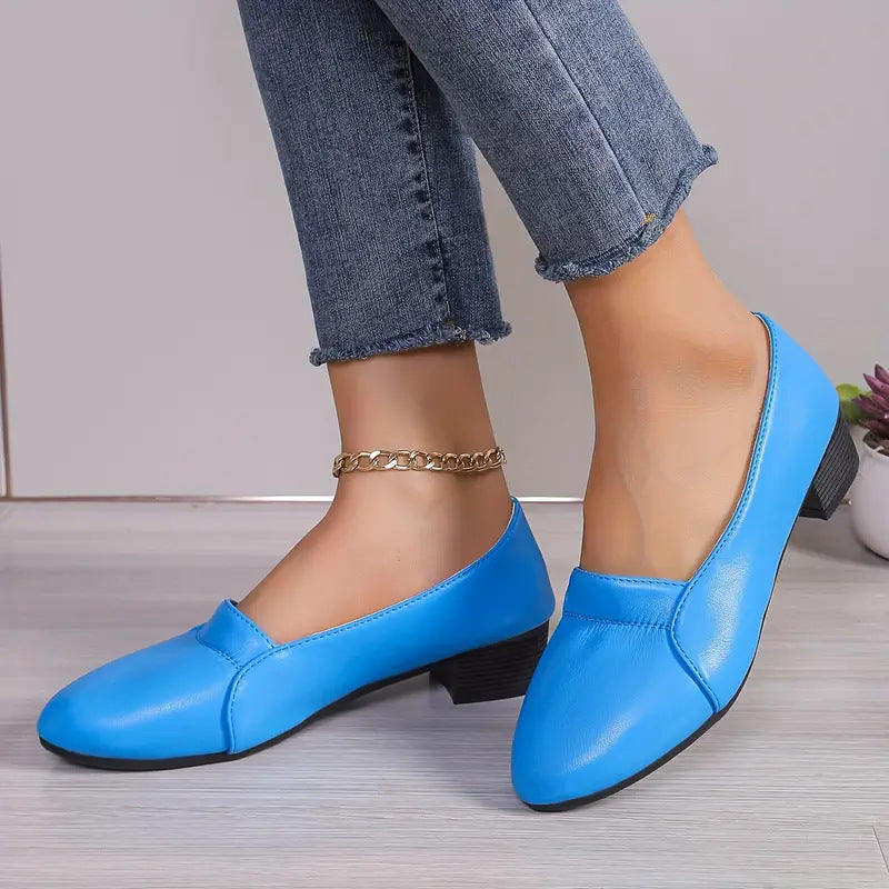 Pumps Women's Non-slip Soft Bottom Chunky Heel Comfortable Leather Shoes