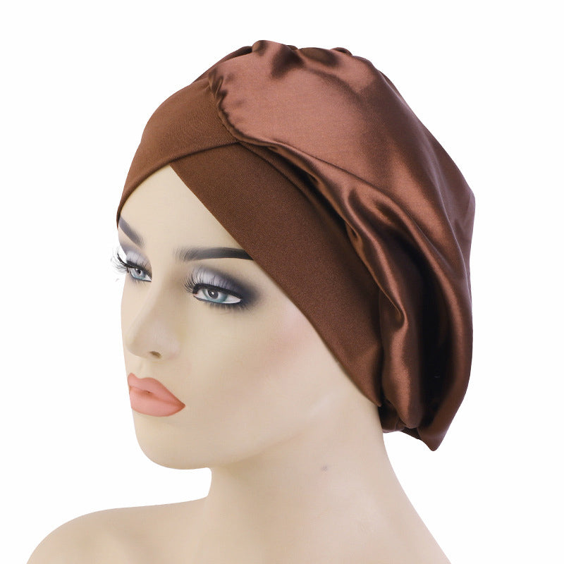 Solid Color Cross-Brim Satin Nightcap Hair Care Hat