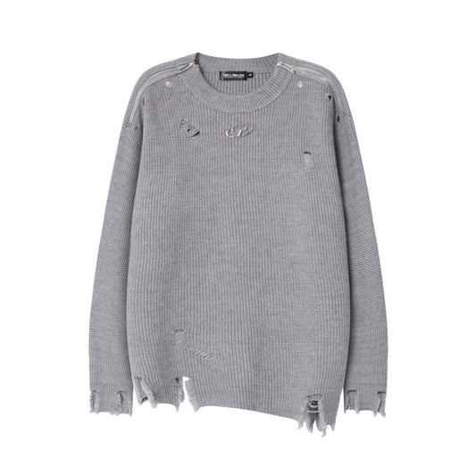 Design Sense Zipped Round Neck Solid Color Casual Sweater
