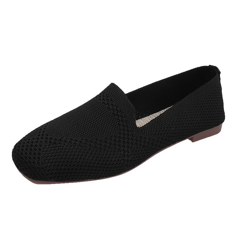 Knitted Soft-soled Beanie Shoes Flying Knit Woven Women's Flat Shallow Mouth