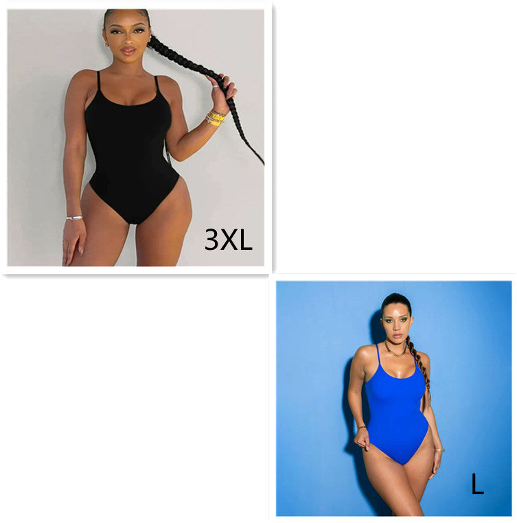 Sling Backless Tether Plus Size Solid Color Triangle One-piece Swimsuit