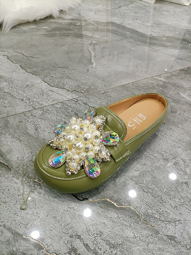 Summer Patent Leather Pearl Flower Women's Shoes