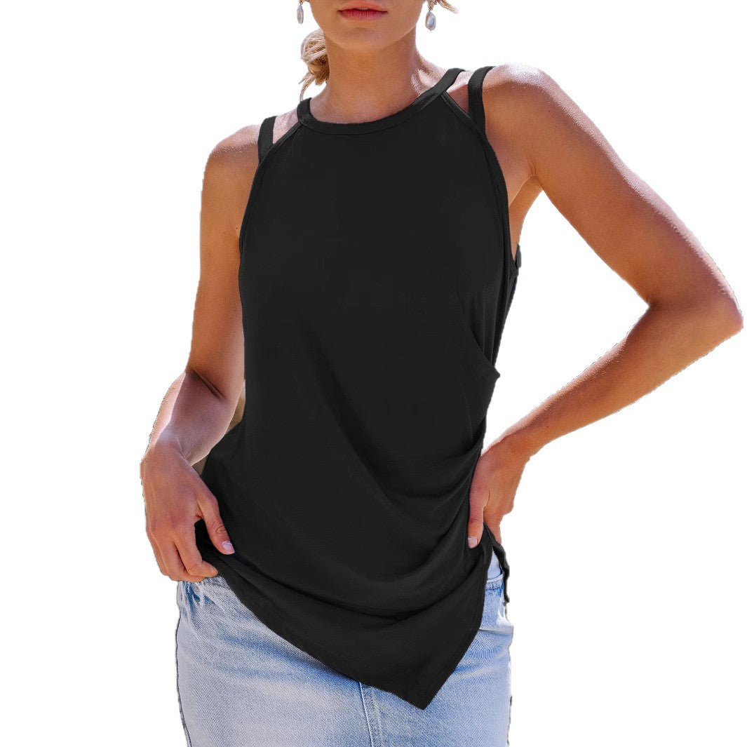 Womens Solid-Color Versatile Slim-Fit Sleeveless Tank Top