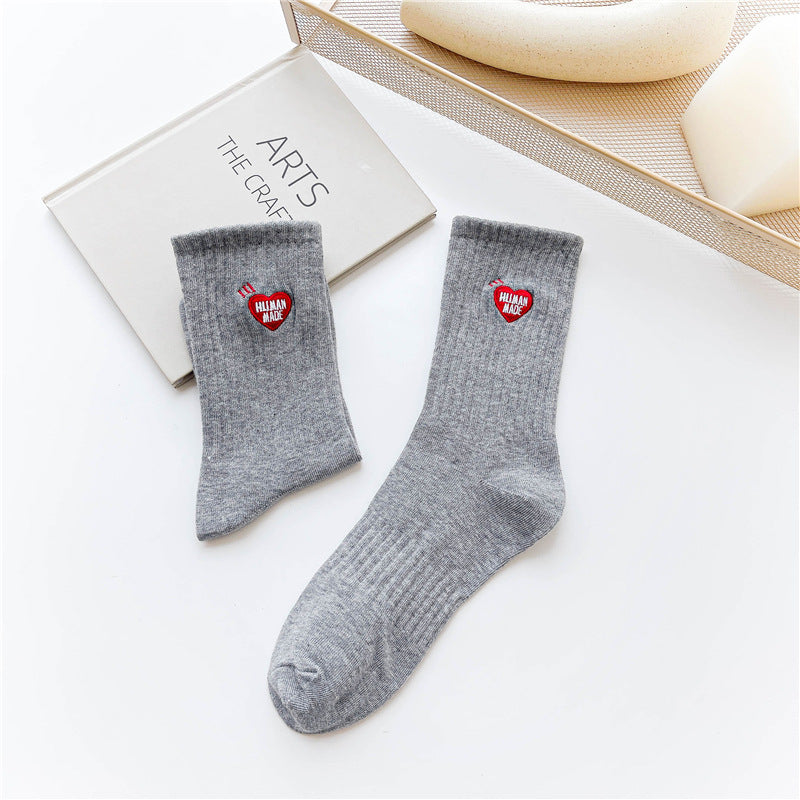 Letter Love Solid Color Couple Medium Stockings Ins Tidy High Stockings For Men