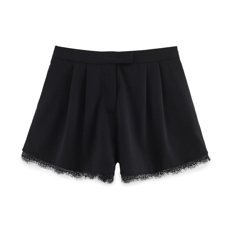 Women's Fashionable Casual Lace-trimmed Blazer And Shorts
