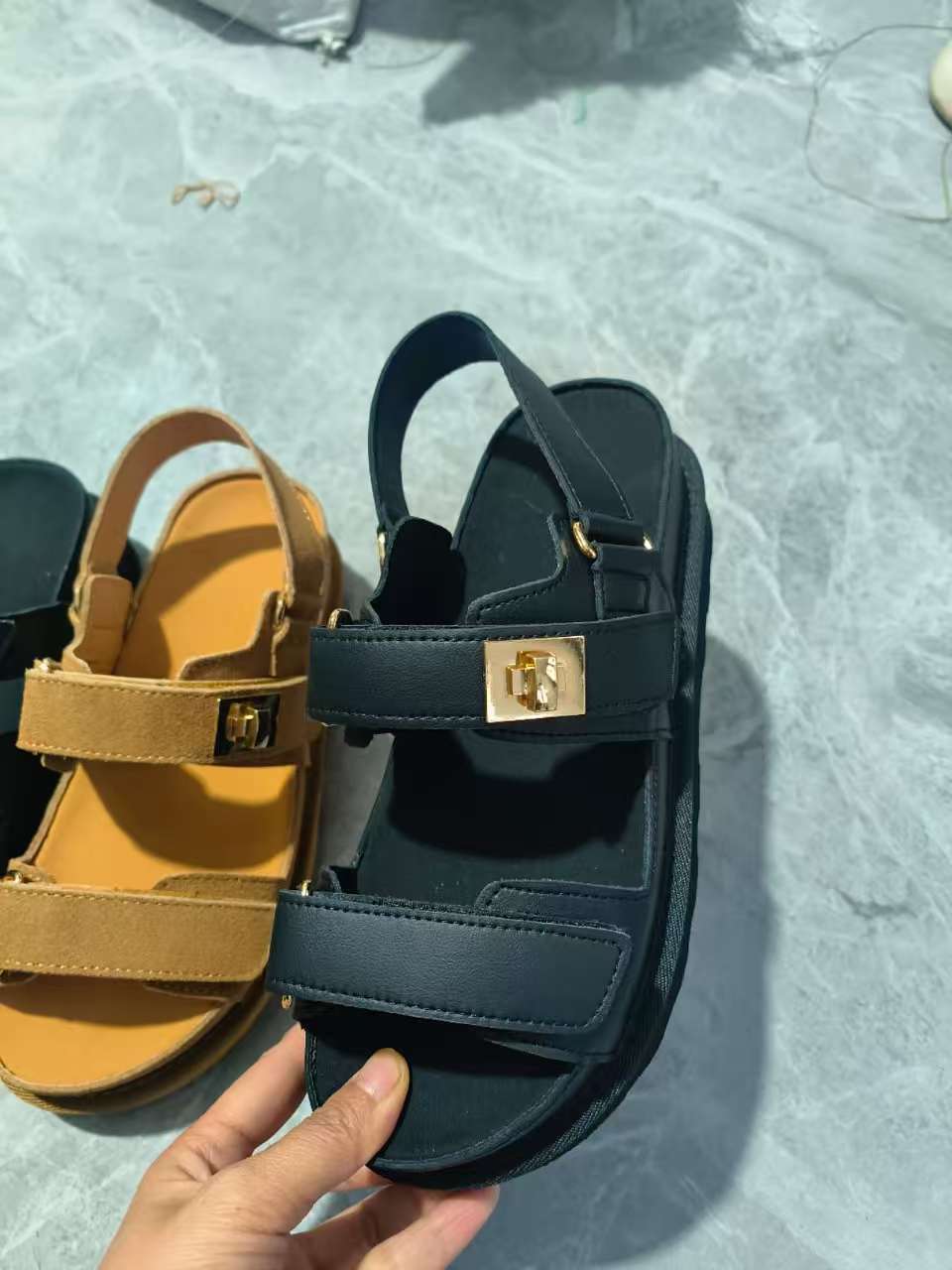 Plus Size Platform Sandals Suede Velcro Outdoor Roman Sandals Women's Shoes